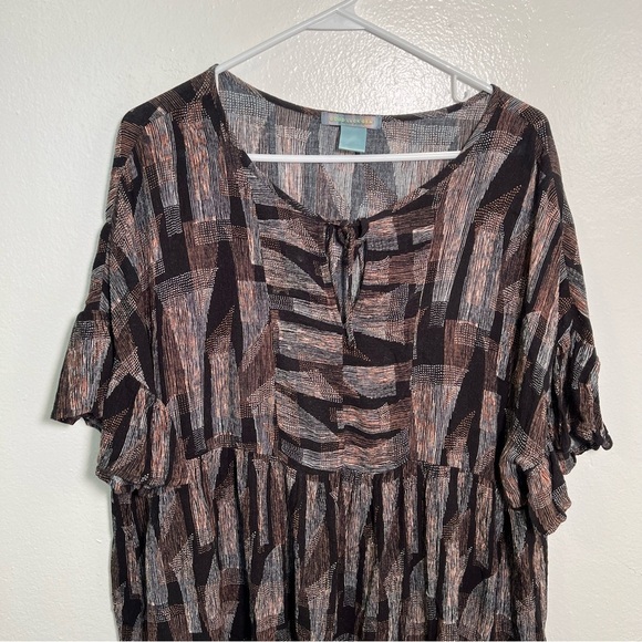 Good Luck Gem Fit & Flare Dress Black Brown Geometric - Picture 2 of 9